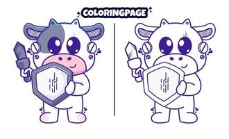 shield cow robot with coloring pages suitable for Kids vector