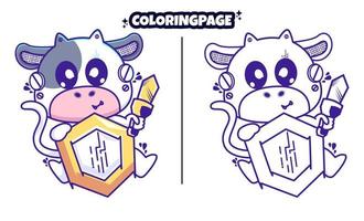 cute robot cow knight with coloring pages suitable for kids vector