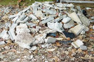 pile of old bricks smashed from buildings photo