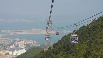 Ngong Ping cable car with Chek Lap Kok airport in background video