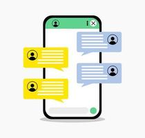 Illustration online chatting flat icon design. Speech bubbles notification on screen. Chatting with friends and sending new message. Chatting app flat design vector illustration.