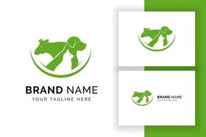 animal healthcare logo design template. cat dog cow vector silhouette