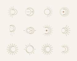 Esoteric symbols with moon and sun. Celestial sings. Vector illustration in boho style