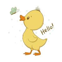 Cute baby duck isolated on white background vector