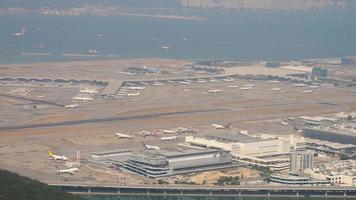 Aerial view at Chek Lap Kok airport from cable car cabin