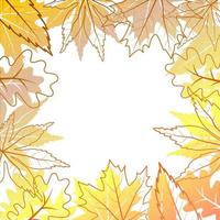 Autumn frame with colorful and contour outline leaves. Vector illustration of autumn composition.