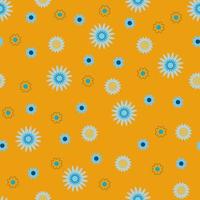 Vector floral seamless pattern, multicolored cartoon abstract daisy flowers on beige background.