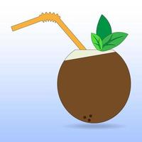 Coconut cocktail with mint and straw for holiday or party in light blue background. vector