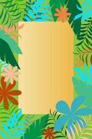 marco vectorial con hojas tropicales y flores para pancarta, fondo, afiche, venta, tarjeta. vector