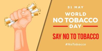 horizontal banner world no tobacco day illustration background with hands crushing cigarette vector