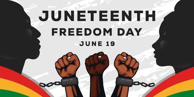 juneteenth background with two silhouette african people and hands vector