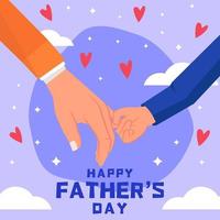 fathers day greeting illustration with son holding dads hand vector