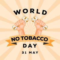 two hands crushing cigarette, world no tobacco day illustration vector