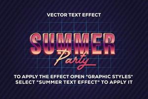 efecto de texto de fiesta de verano con estilos de los 80 totalmente editable vector