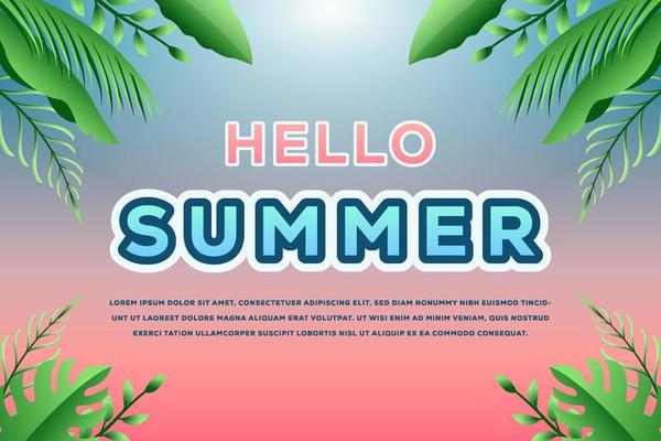 gradient hello summer background illustration with tropical leaves