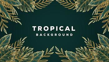 tropical background banner template with summer golden line leaves vector