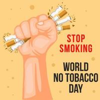 ilustración del día mundial sin tabaco con la mano aplastando el cigarrillo, no fumar vector