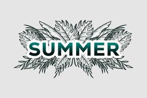 hand drawn summer with tropical leaves vector