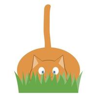 Cat hiding in the grass. Pet whose watching the game helps relieve stress. Cartoon. Vector illustration