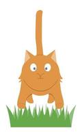 Cat jumping through the grass. Cute pet playing. Cartoon. Vector illustration