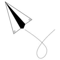Hand drawn paper airplane in flight. Abstract image of a journey. Doodle sketch. Vector illustration