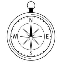 Hand drawn compass. Device for navigation. Determining the direction of the path. Doodle style. Sketch. Vector illustration