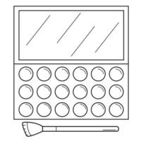 Hand drawn makeup palette and brush. Cosmetics for the face. Doodle scetch. Vector illustration