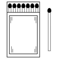 Hand drawn box of matches. Items for getting fire at home or on a hike. Doodle style. Sketch. Vector illustration