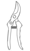 Hand drawn pruner for pruning branches. Gardening tool. Doodle style. Sketch. Vector illustration