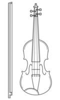 Hand drawn violin with a bow. Bowed musical instrument used in an orchestra. Doodle style. Sketch. Vector illustration