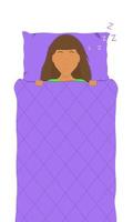 A woman is sleeping in a bed. Flat. Vector illustration