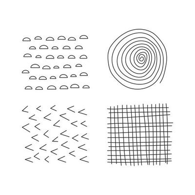 Set of scribble abstract doodle textures isolated on white background. Freehand inky swirl, lines, checks.