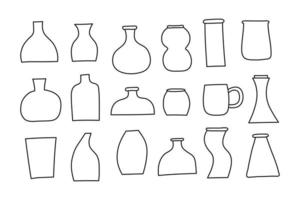 Set of simple doodle outline vases isolated on white background.