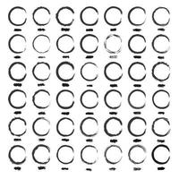 Set of hand drawn painted black grunge brushes and round frames examples isolated on white background. vector