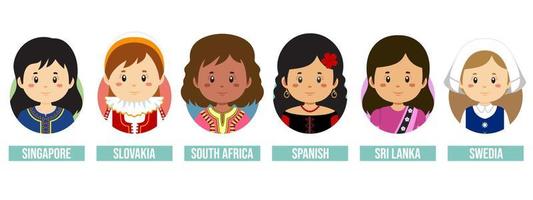 Set Girl Avatars with Different Countries vector