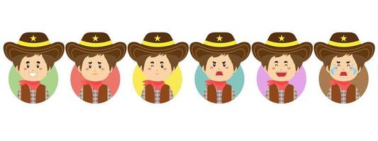 avatar de vaquero con varias expresiones vector