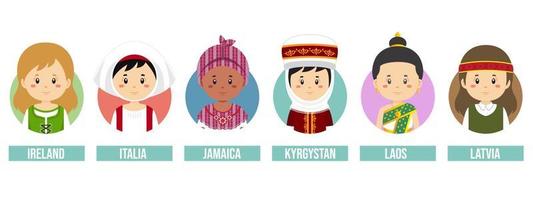 Set Girl Avatars with Different Countries vector