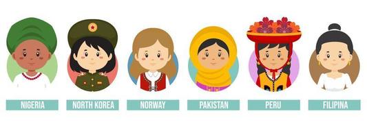 Set Girl Avatars with Different Countries vector