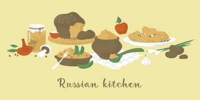 Dishes of Russian cuisine. Lenten food. Vector image.