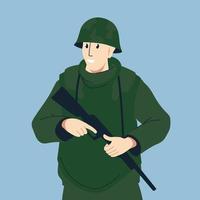 Soldier. A man in a military uniform with a machine gun. Vector image.