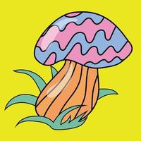Psychedelic vintage stickers in the style of good vibes of the 1970s. retro vector illustration, multicolored mushroom.