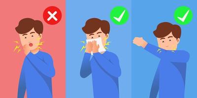 Illustration of the wrong and correct of cough ethics vector