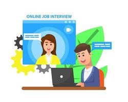 ilustración de vector de entrevista de trabajo en línea