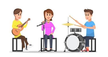 Teenagers playing a song in a band vector