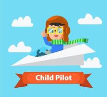 Smiling child who rides a paper plane vector