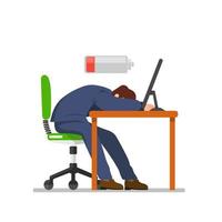 un hombre que se quedó dormido en una mesa de trabajo debido a la fatiga vector