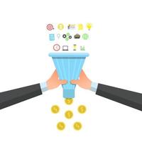 illustration of hands that hold the business funnel vector