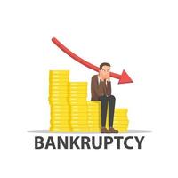 A businessman sitting with a sad expression because of bankruptcy vector