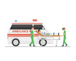 health workers took a man in critical condition to an ambulance vector