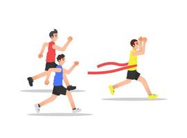 illustration of men's running competition reaching the finish line vector